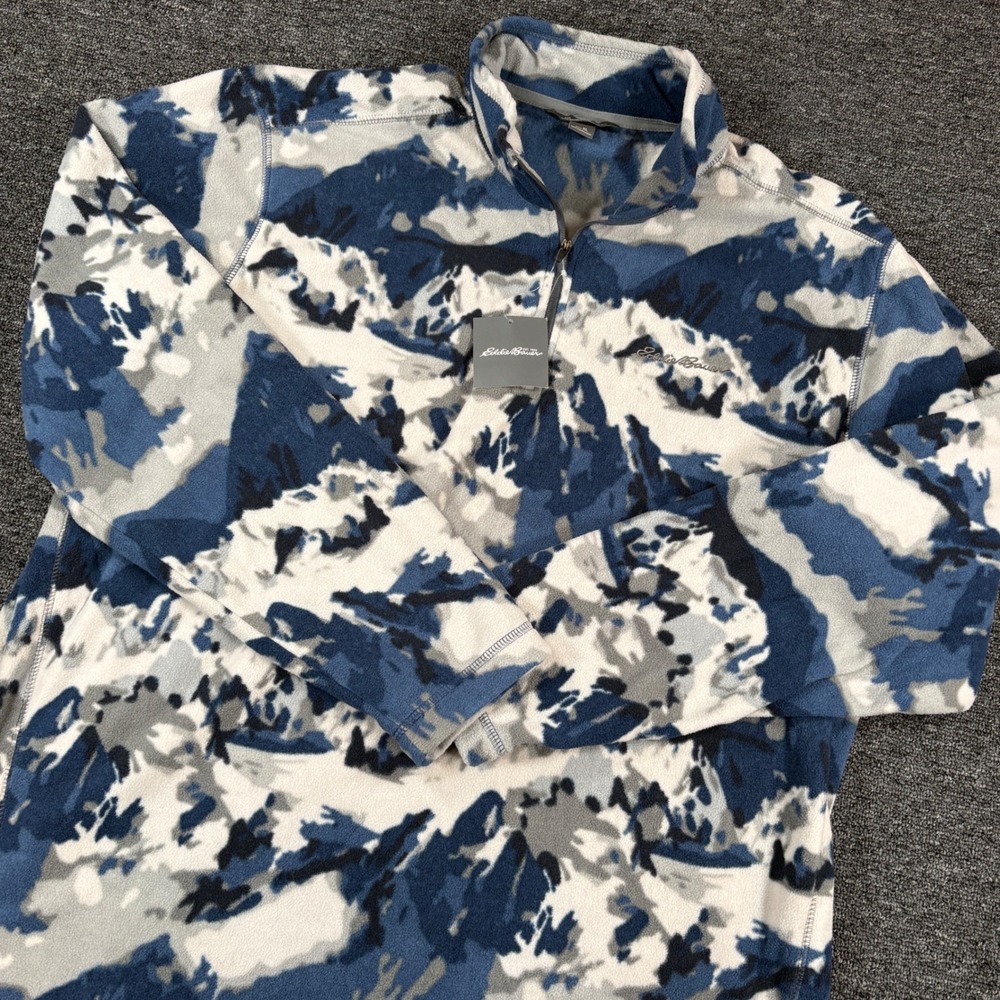 Eddie Bauer Quest 1/4 Zip Pullover Mens XL Indigo Mountain Print Fleece NWT